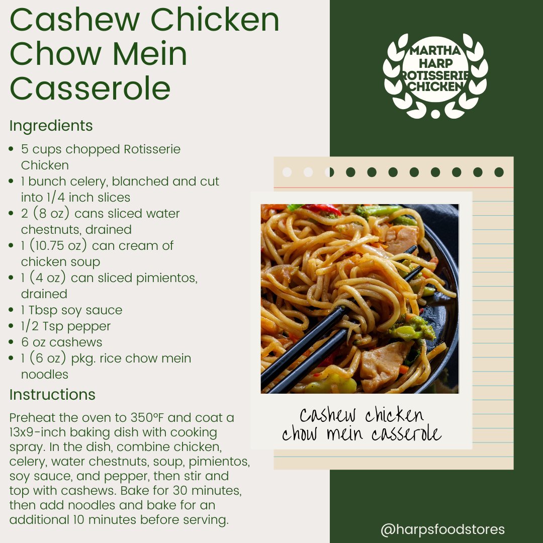 Rotisserie Wednesday calls for a new delicious recipe, and we think you should give this Cashew Chicken Chow Mein Casserole a try!🥢