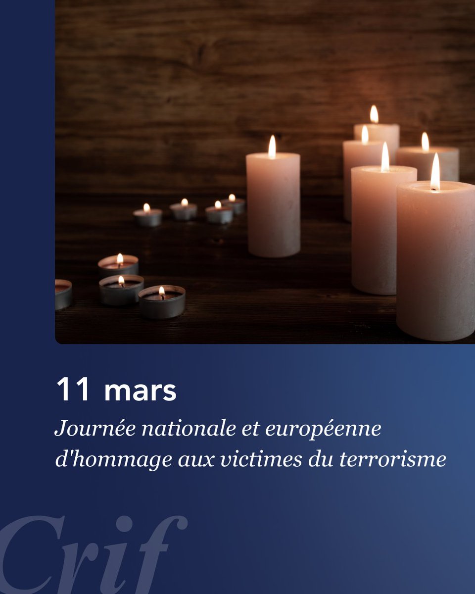 Le_CRIF's tweet photo. #11mars - Journée nationale et européenne d'hommage aux victimes du terrorisme 🕯️

Souvenons-nous de toutes celles et tous ceux qui sont tombés.
Un prénom, un visage, une histoire.
Le terrorisme, où qu’il frappe, doit être combattu https://t.co/d5ypDTuq8o