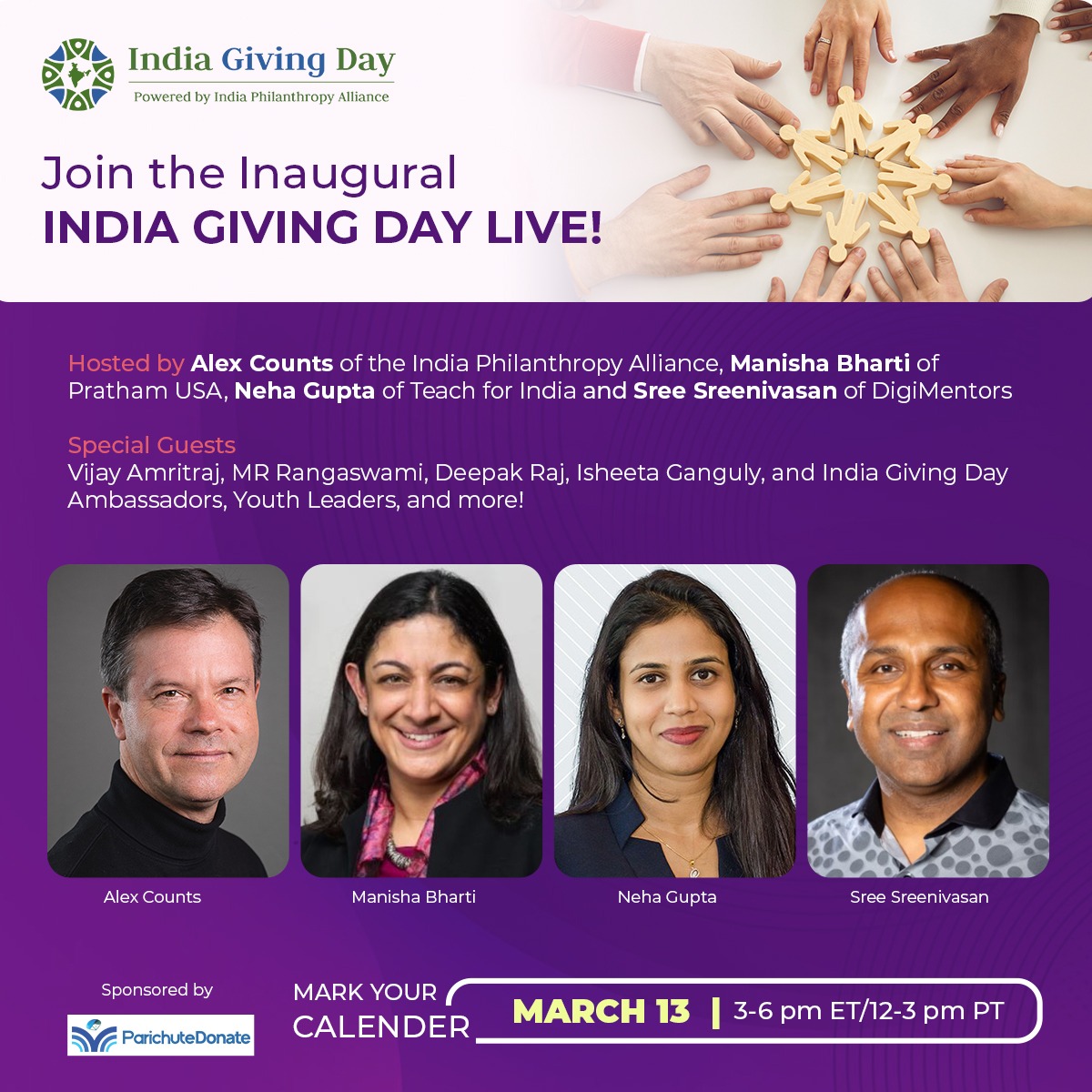 IndiasporaForum's tweet photo. Join India Giving Day live on March 13, 2026, from 3pm-6pm ET as leaders, partners, and community voices come together to celebrate the power of collective impact and shared stories across India Giving Day.

You will be able to view the livestream on the India Philanthropy Alliance YouTube, Facebook, and LinkedIn channels as well as on the India Giving Day website (https://t.co/khOv15JkXA). There’s no need to register! All are welcome. @mrsandhill @AlexCounts 

#PowerOfUs #IGD2026 #IndiaGivingDay #fundraiser #live