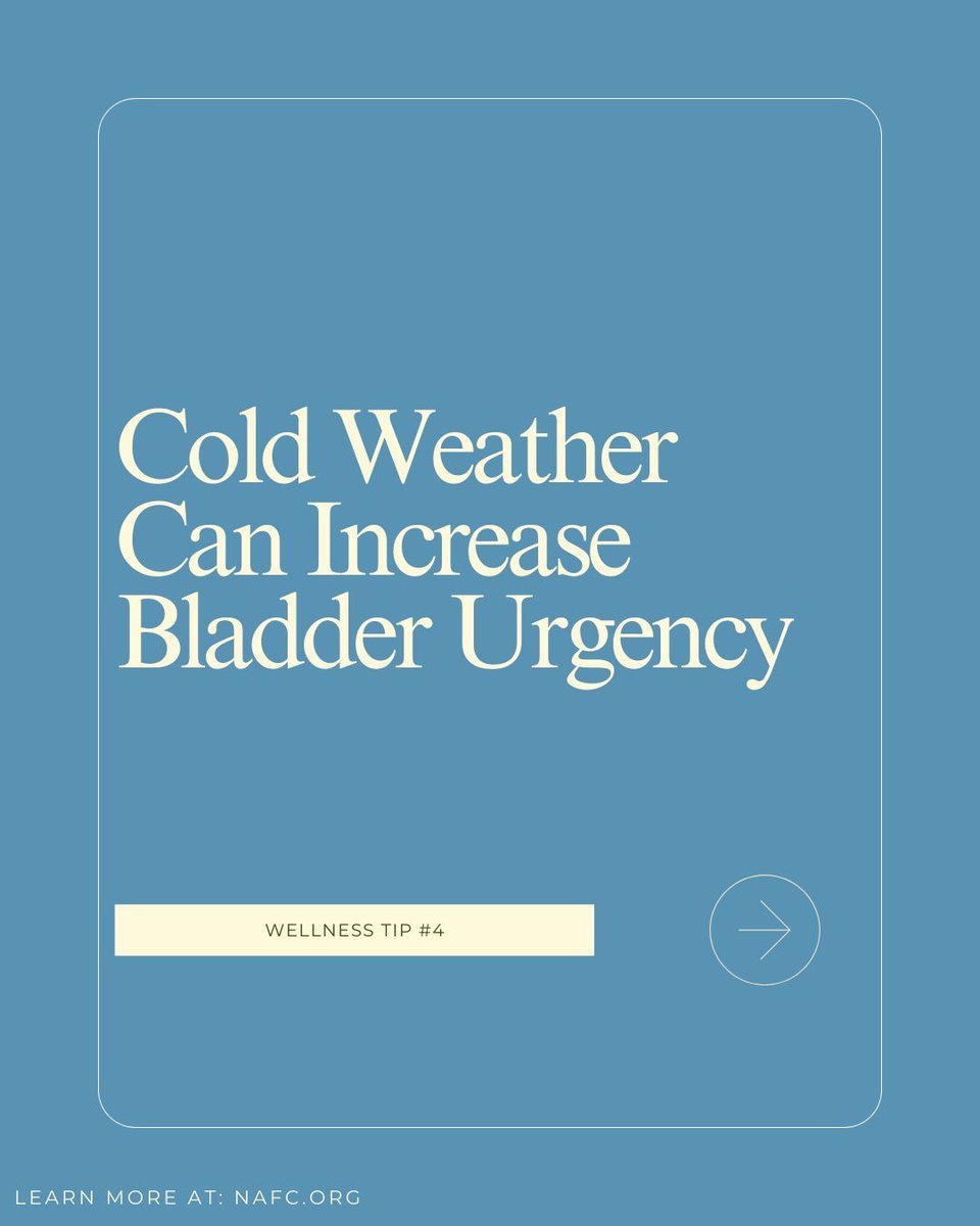 bhealth_'s tweet image. Ever feel like you need the bathroom more often when it’s cold outside? ❄️
Understanding triggers is an important step toward better bladder control.

Learn more at nafc.org

#LifeWithoutLeaks #BladderHealth #WinterHealth #PelvicHealth