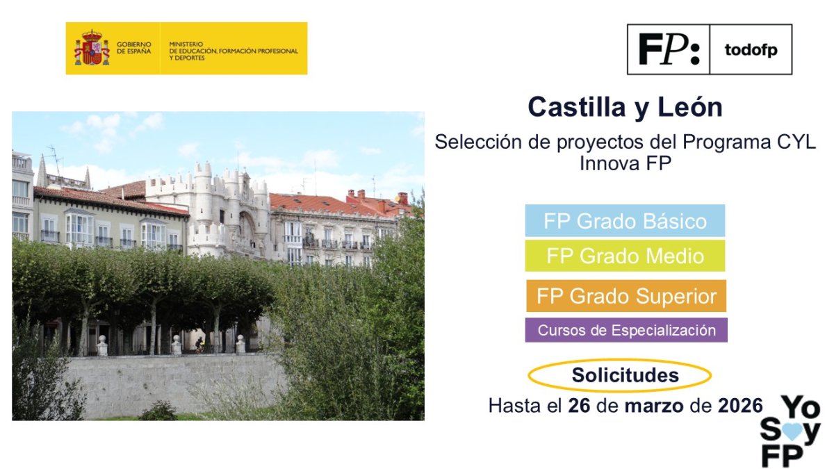 todofp's tweet photo. 📣 #FPCyL. Selección de proyectos del programa CyL InnovaFP #TodoFP #YosoyFP
🔴 Solicitudes hasta el 26 de marzo de 2026
🔍 https://t.co/GKUTvfU7aa https://t.co/Iax10hZBAJ