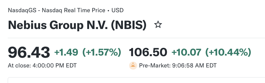$NBIS is a $100B+ Company in the waiting!

- $2B $NVDA Investment
- $19B $MSFT Contract
- $3B $META Contract
- 5GW 2030 Potential Capacity
- $7-9B 2026 ARR
- 16 Data Centers Under Development

Incredible Execution from Arkady and his Team!