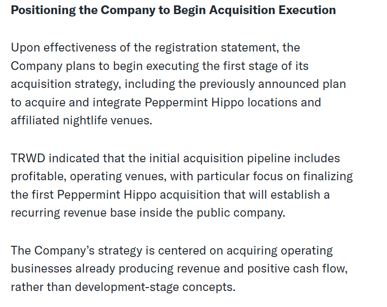 MrSamuelPowers's tweet image. Big recent update from $TRWD. Company preparing to enter their acquisition phase once their S1 is completed. finance.yahoo.com/news/trwd-move…