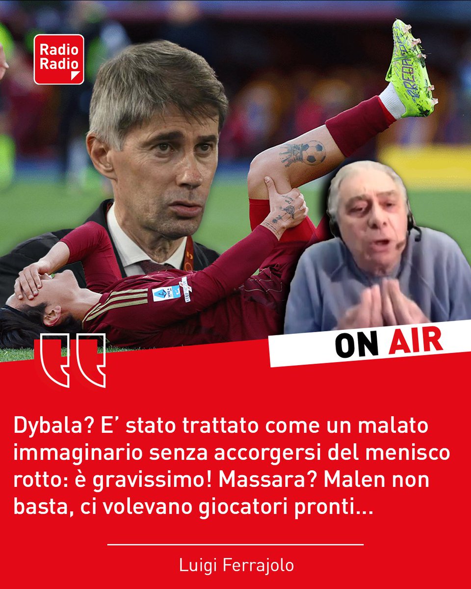 RadioRadioWeb's tweet photo. 😅 "#Dybala? Alla faccia del dolorino! #Massara ha fatto scelte ambigue, #RobinioVaz..."
La dura analisi del Presidente Luigi Ferrajolo! Siete d'accordo con lui?
👇📽 VIDEO COMPLETO NEI COMMENTI
#ASRoma #GenoaRoma #Gasperini #calciomercato #Malen #Raspadori https://t.co/Rt0UqED87f
