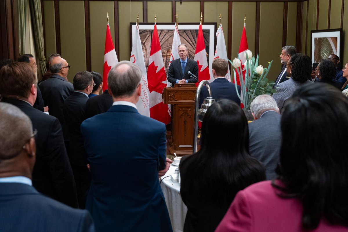 ParlDiplomacy's tweet photo. 2/2 Remarks reflecting on the Commonwealth’s desire for peace and prosperity were delivered by Senator Moodie on behalf of Speaker @SenGagne, @HoCSpeaker Scarpaleggia, UK High Commissioner @RobTinlineUK, and #CCOM Chair Alexandra Mendès https://t.co/IxxENQ3Wel