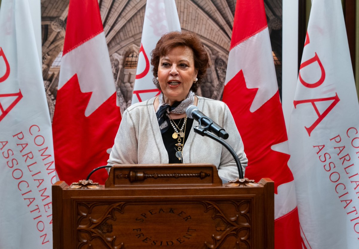 ParlDiplomacy's tweet photo. 2/2 Remarks reflecting on the Commonwealth’s desire for peace and prosperity were delivered by Senator Moodie on behalf of Speaker @SenGagne, @HoCSpeaker Scarpaleggia, UK High Commissioner @RobTinlineUK, and #CCOM Chair Alexandra Mendès https://t.co/IxxENQ3Wel