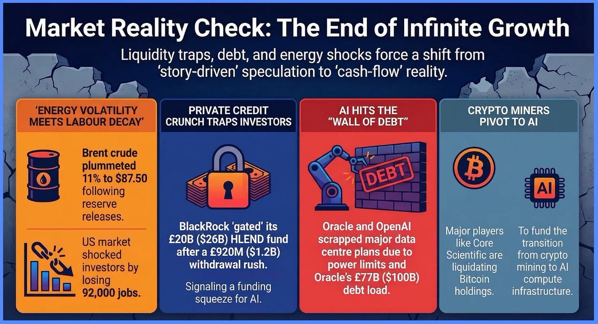 hashtalk_1's tweet photo. #83: 5-Min Macro, Stocks, AI &amp; Crypto Weekly

Oil reversal. Credit stress. AI reality check.

This week showed something important:

Markets are being pulled by 3 powerful forces at once
• geopolitics
• liquidity stress
• AI investment cycle

Let’s break it down. 👇 🧵

#macro https://t.co/bM1AsfJuJP