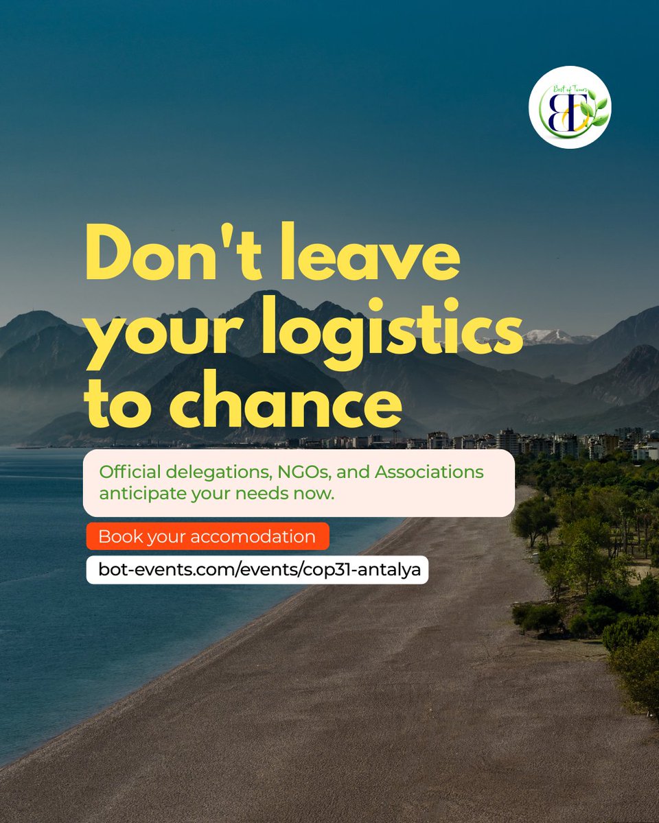 bot_events_'s tweet photo. Secure your COP31 delegation's base in Antalya. 🇹🇷
🔗 Anticipate your needs here: https://t.co/Mc8Gelkzlt

#COP31 #COP31Antalya #EventLogistics https://t.co/JPHaCBU7vu