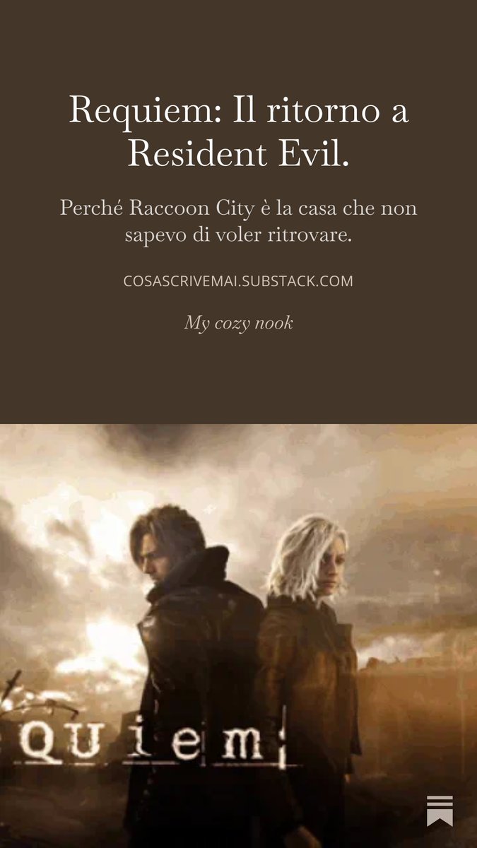 ho scritto una piccola recensione su resident evil requiem (piccola perchè se dicessi tutto quel che voglio dire uscirebbe una roba infinita) se vi va di dare un'occhiata e parlarne insieme mi farebbe molto piacere!!
open.substack.com/pub/cosascrive…