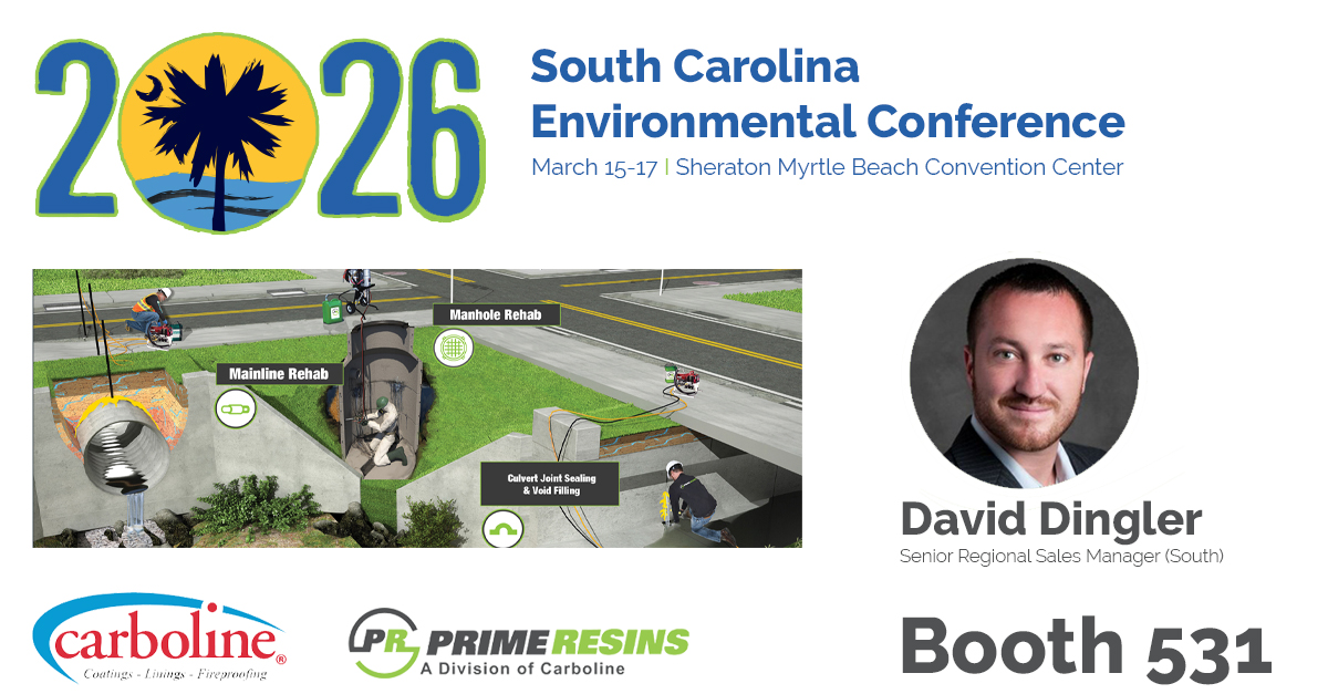 PrimeResins's tweet photo. Join David Dingler next week at the South Carolina Environmental Conference (@SCeCONF). Stop by booth 531 to discuss your I&amp;I solutions. https://t.co/tnOnjKh2rP