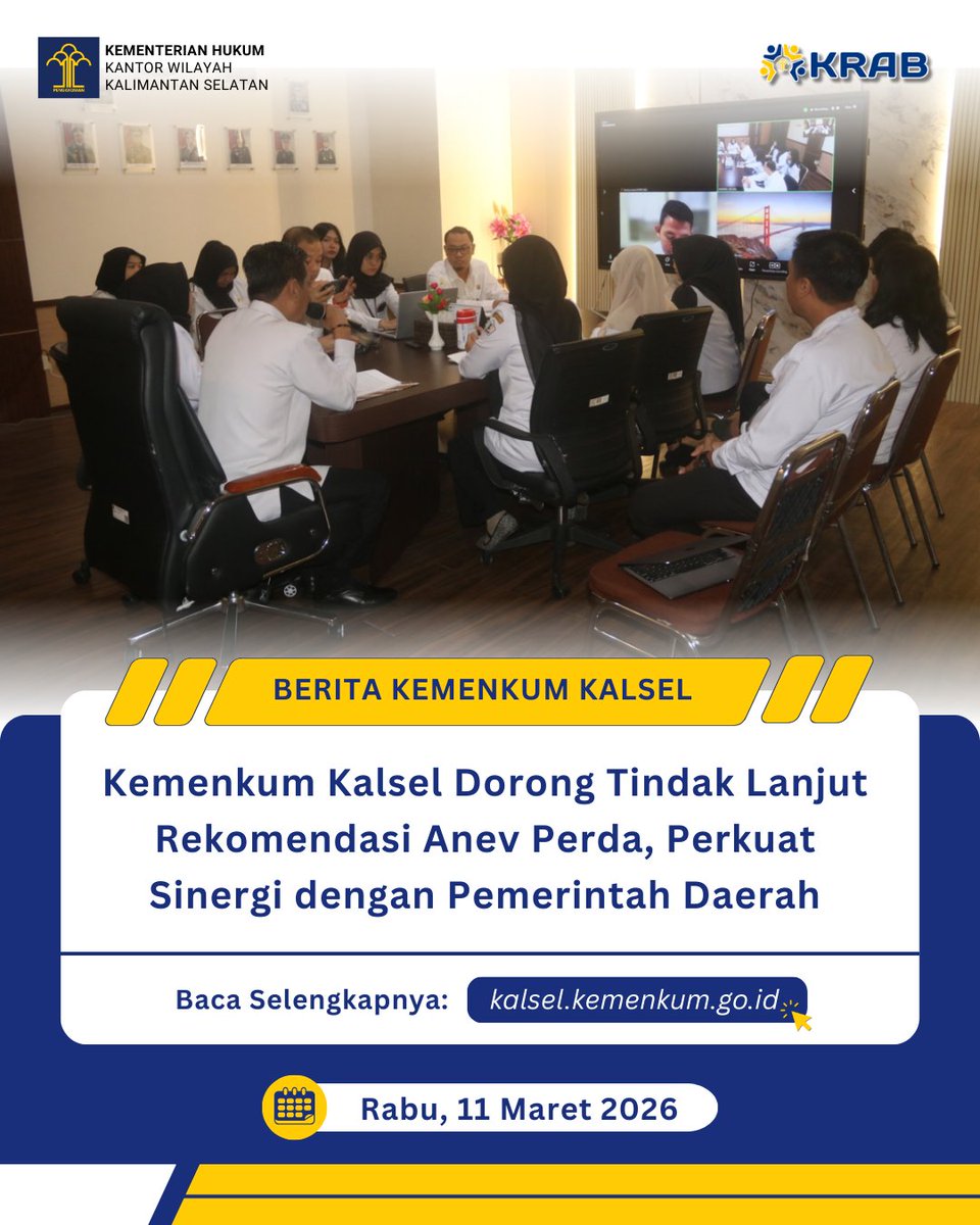kemenkumkalsel's tweet photo. Kemenkum Kalsel Dorong Tindak Lanjut Rekomendasi Anev Perda, Perkuat Sinergi dengan Pemerintah Daerah

Selengkapnya di https://t.co/QtO19dIWHo

#KementerianHukum
#KanwilKemenkumKalsel
#AKRABKemenkumKalsel
#KementerianHukumKalsel
#LayananHukumMakinMudah https://t.co/QfaY9tALyH