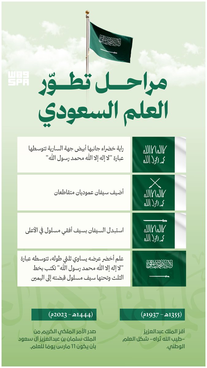 #يوم_العَلم 
علم التوحيد يا من تروي لنا قصة وحدتنا وملحمة تأسيسنا.🇸🇦