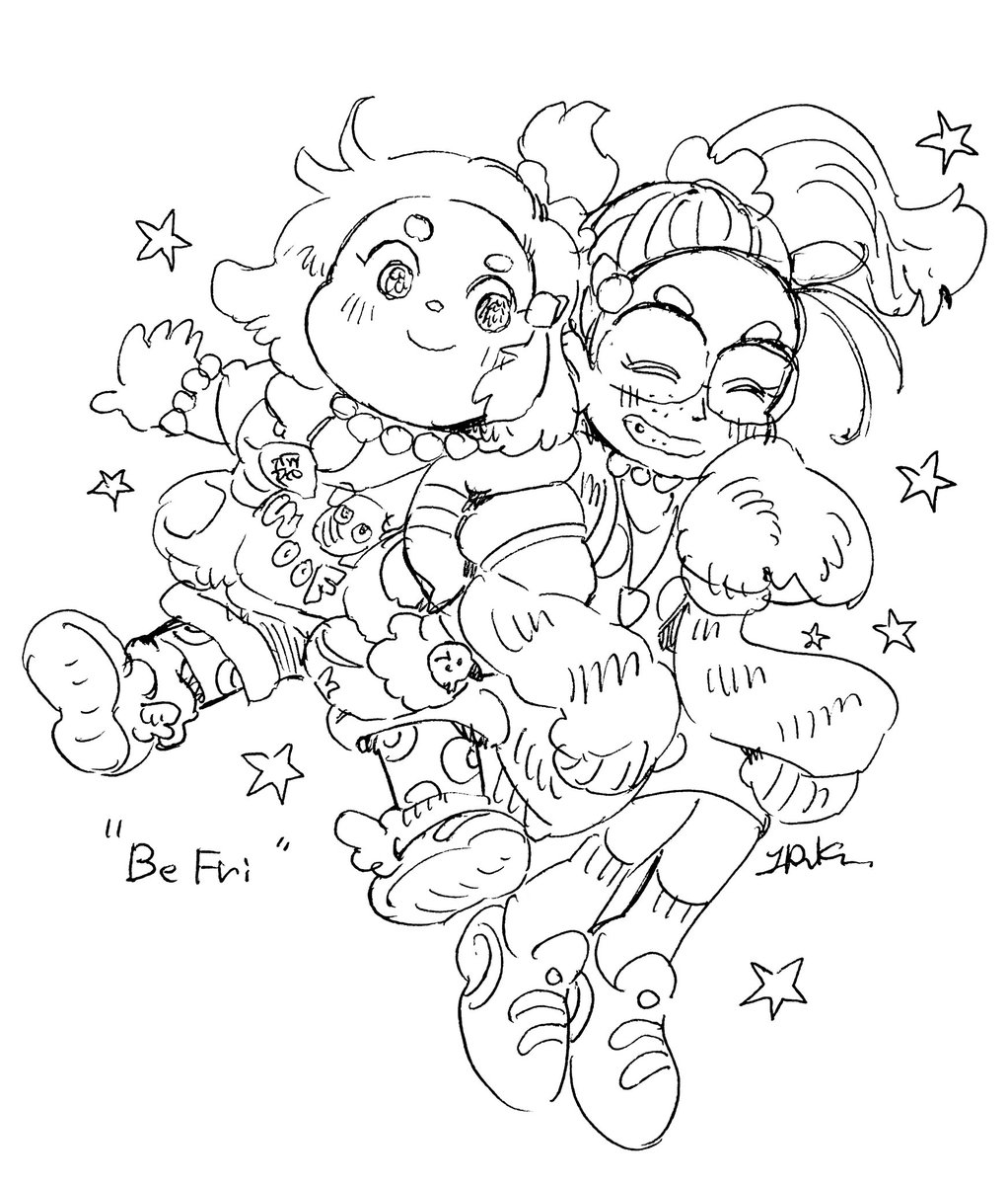 ピクサーのBe Friのデザイン見ながら描くとすごいキャラデザ勉強になってすごい!!!!!!!!良い!!!!!!!お揃いファッションの激カワが詰まっている…。