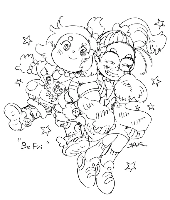 ピクサーのBe Friのデザイン見ながら描くとすごいキャラデザ勉強になってすごい!!!!!!!!良い!!!!!!!お揃いファッションの激カワが詰まっている…。 