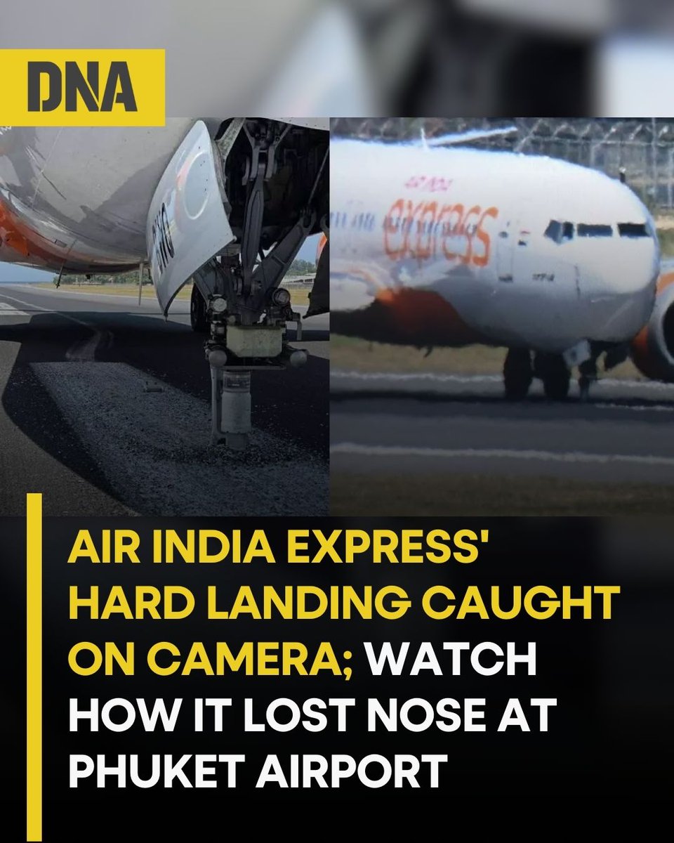 dna's tweet image. A dramatic incident unfolded at Phuket International Airport in Thailand when an Air India Express aircraft operating on the Hyderabad-Phuket route skidded off the runway due to a nose-wheel-related malfunction.

Read Here: dnaindia.com/india/report-a…

#DNAUpdates | #AirIndiaExpress