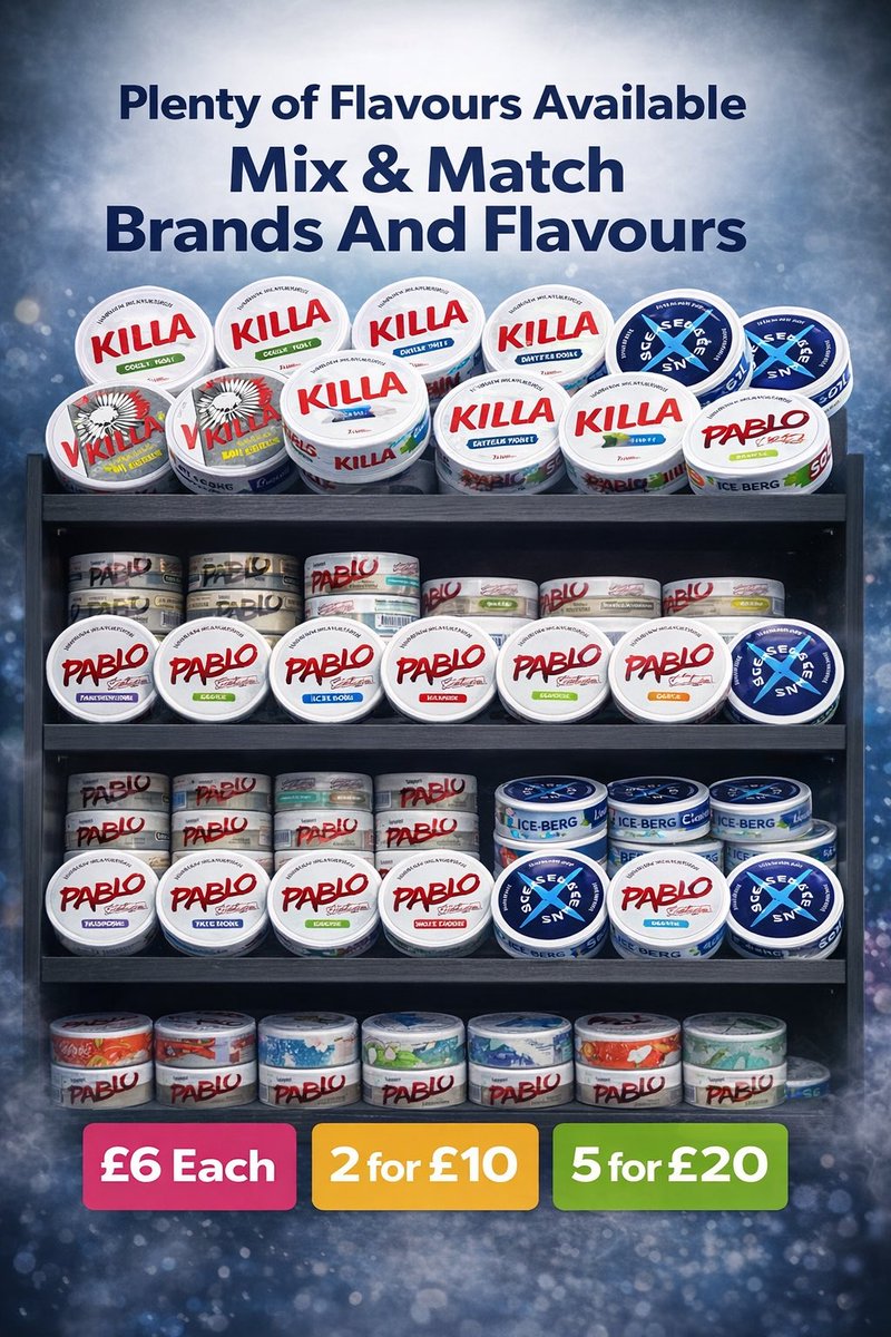 ivlwythenshawe's tweet image. ✨Are You After Snuz Pouches!✨

Killa, Pablo &amp;amp; Ice-Berg Snuz Pouches Availble In-store!

Mix and Match Flavours &amp;amp; Brands 

£6each 2 for £10 or 5 for £20 

#ivapeloungewythenshawe #snuz #mixmatch #multibuy #flavours