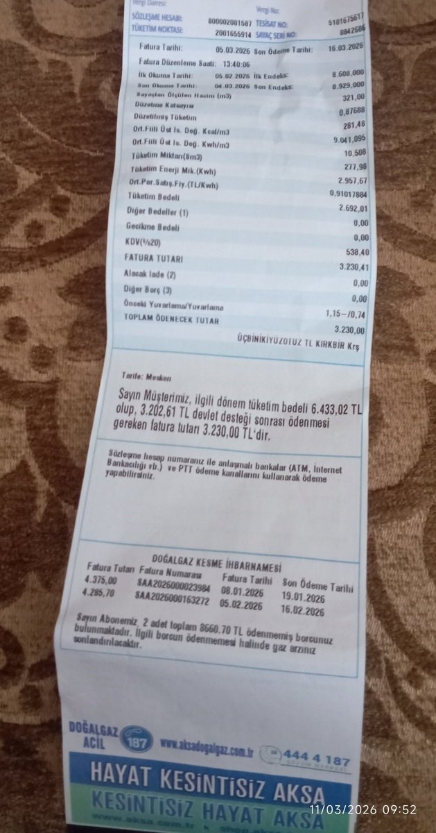 Van da yaşayan hasta çocuğu olan bi ailemizin gazı kesilmiş.
Hadi bi el atın.
Aksa doğalgaz