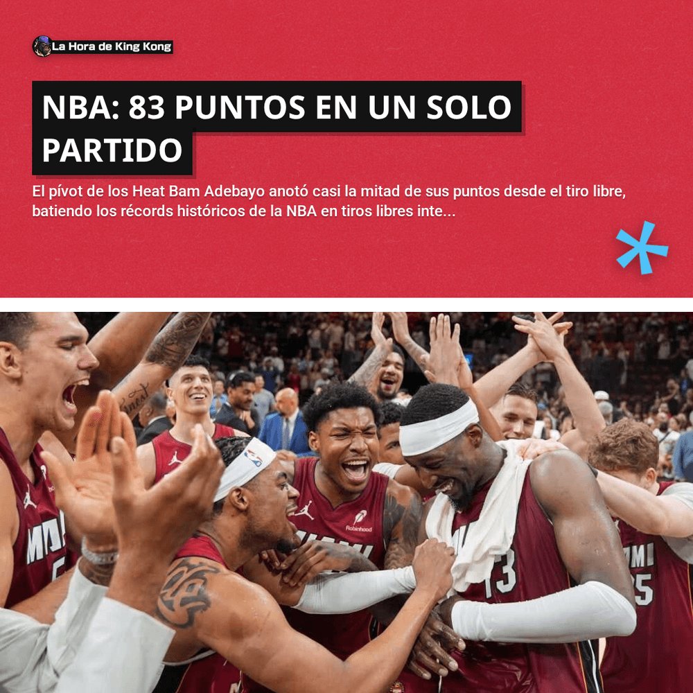 horadekingkong's tweet image. 🔥 NBA: 83 puntos en un solo partido

👉 Léela completa en el siguente link:
lahoradekingkong.cl/categoria-por-…

##BamAdebayo ##NBA ##MiamiHeat ##Wizards ##KobeBryant ##WiltChamberlain ##LaHoradeKingKong