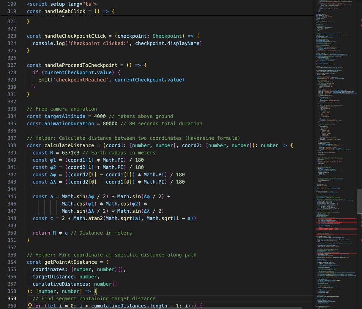 init5n's tweet photo. Claude Code did something that I wouldn't ever have and it blows my mind 🤯

I was working on a side project that requires the calculation of distances between two coordinates and it used mathematical symbols instead of textual variable names like φ1, φ2, Δφ, Δλ instead of lat1, lat2, dLat, dLon.

Turns out TypeScript supports unicode identifiers so it works perfectly. It reminded me of the days I used to obsess over Wolfram Alpha.

I'm sure it’s genius but I wonder how long do humans have before AI writes code that is so efficient that most humans wouldn’t be able to comprehend.