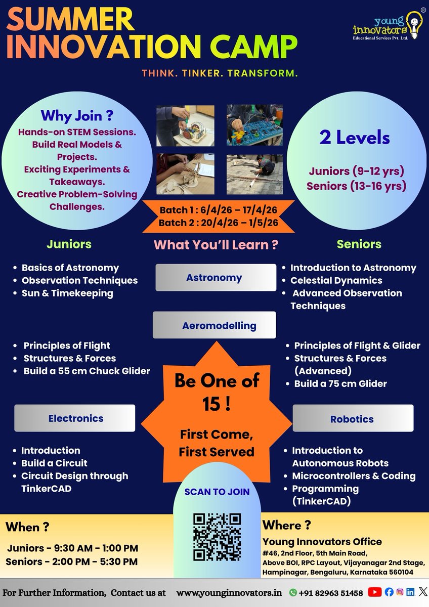 Yi_edu's tweet photo. Turn screen time into BUILD time! 🛠️⚡ Let your kids master Astronomy 🔭, Aeromodelling ✈️, Electronics 💡, and Robotics 🤖 at our immersive STEM Summer Camp. Give them the tools to build the future!
Spaces are limited! Scan QR Code to register!
#STEMCamp #Robotics #TechKids https://t.co/D6OfVR8IeQ