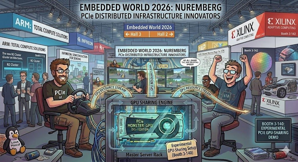 dolphinpcie's tweet photo. Think you can handle high-speed data? Come to Booth 3-140 at #EmbeddedWorld2026 and play SuperTuxKart using in a 3-node setup using the same GPU and LAN over dis-i 🤓

See the difference PCIe technology makes in real-time. It’s not just about specs—it’s about the experience. https://t.co/DXCEBmXBrw