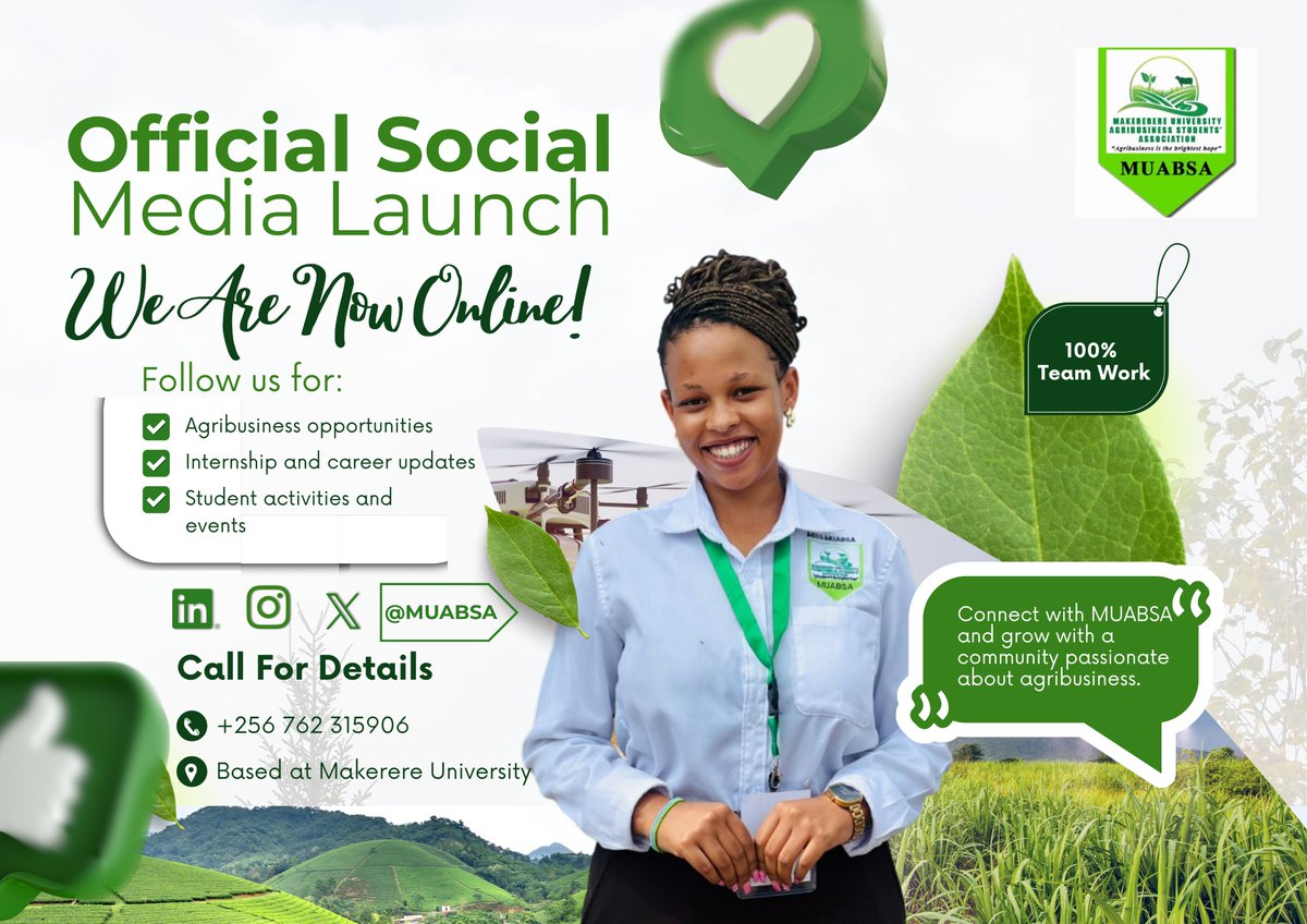 muabsa53's tweet photo. 🌱 Welcome to the Official Page of the Makerere University Agribusiness Students Association (MUABSA) 

MUABSA brings together students passionate about agribusiness, innovation, entrepreneurship and agricultural development.
 Based at Makerere University, #CAES #Agribusiness https://t.co/6ZEE70zk2z