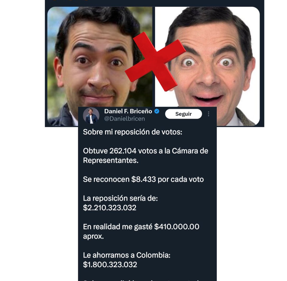 🚨 Desde ya empezó a engañar este miserable.

El señor Daniel Briceño dice que “le ahorró” $1.800 millones a Colombia, pero eso es FALSO. La reposición de votos no es un cheque en blanco, solo se paga lo realmente gastado y comprobado.

Otra narrativa inflada para aplausos en