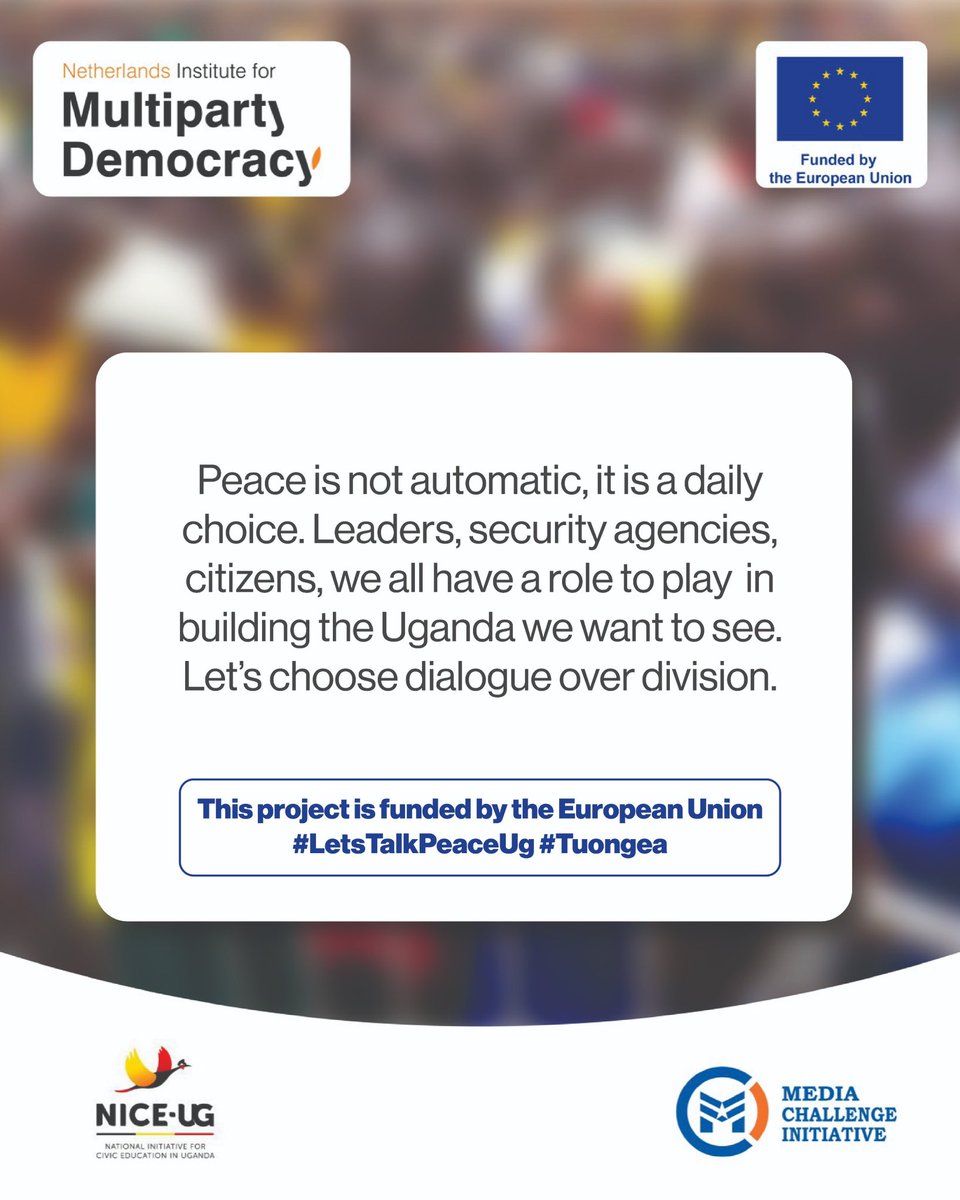 nbstv's tweet photo. Peace is not automatic, it is a daily choice. Leaders, security agencies, citizens, we all have a role to play in building the Uganda we want to see.
Let's choose dialogue over division.

#LetsTalkPeaceUg #Tuongea

@NimdUganda https://t.co/Up5Mcfyuqq