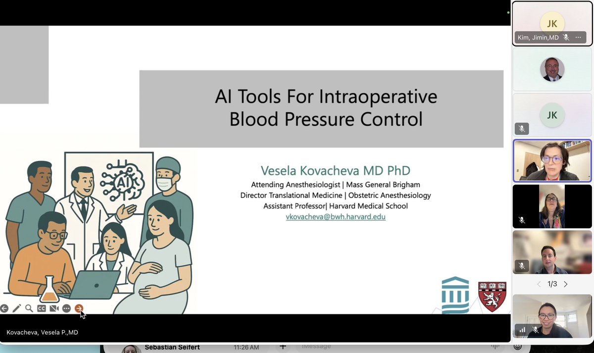 MGB_OB_Anes's tweet photo. Yesterday Dr. Vesela Kovacheva gave us a great update on her research using AI to automate post-spinal vasopressor administration! Vesela is doing truly amazing, innovative work in this sphere! https://t.co/TWZjm2XUYo