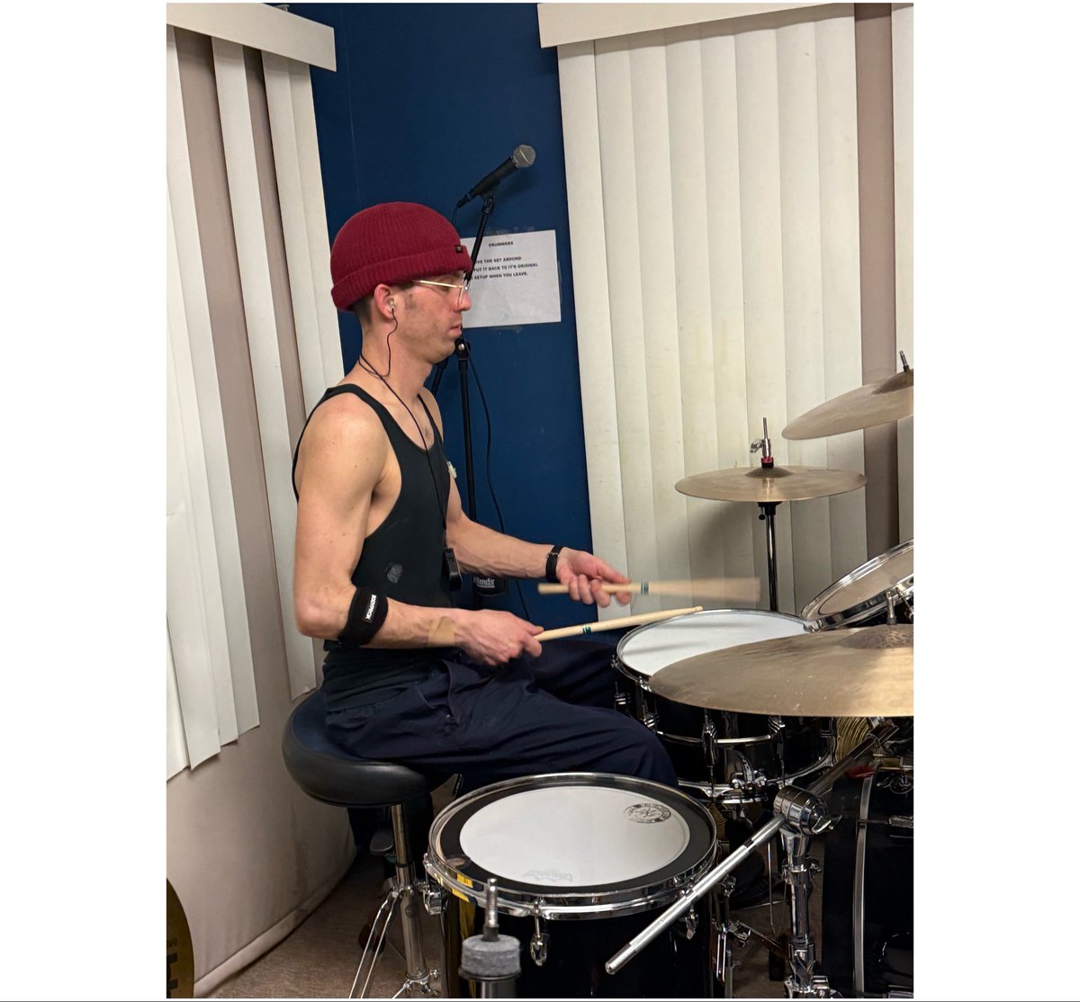 Playing a show on Friday the 13th in Sleepy Hollow NY in a few days. This is me at rehearsal :) cymbal stands of my nightmares.