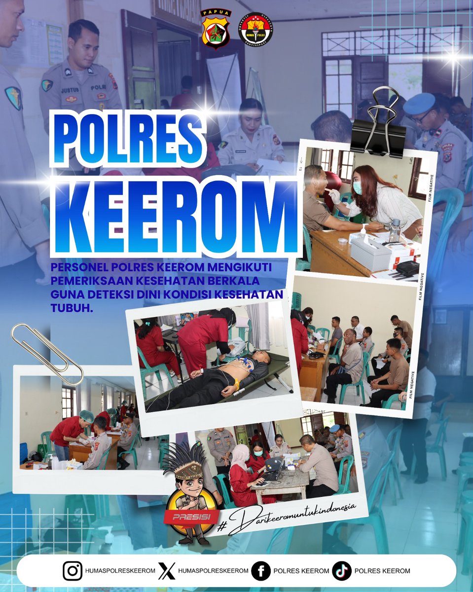 personel polres keerom mengikuti pemeriksaan kesehatan berkala guna deteksi dini kondisi kesehatan tubuh

#darikeeromuntukindonesia 
#polriuntukmasyarakat