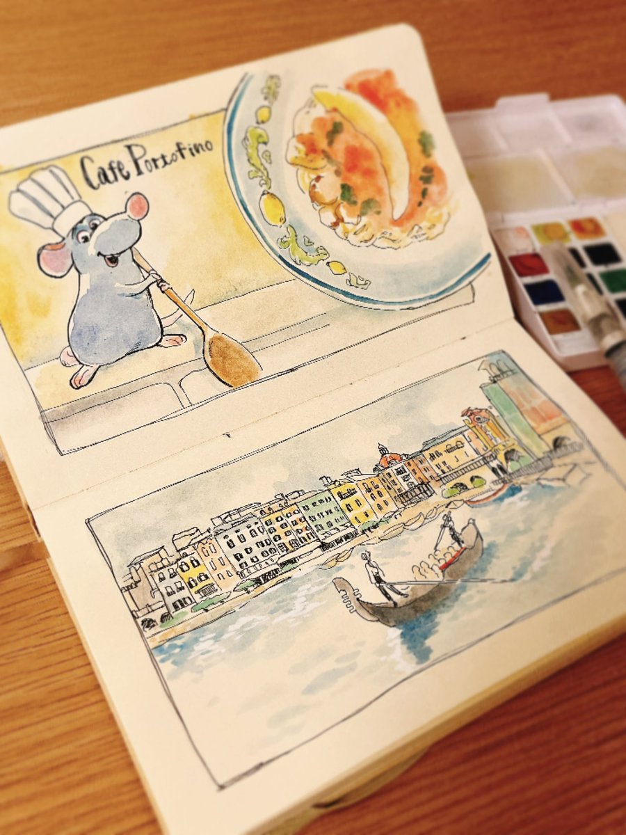 koba_drawing's tweet photo. 東京ディズニーシーのスケッチ

←スケッチ　　　　　実際の料理と景色→ https://t.co/1irMWz3ado
