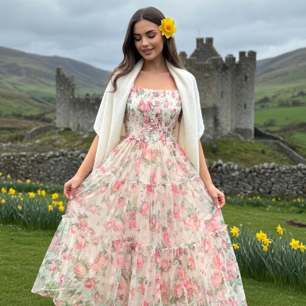 merchedbeca's tweet image. Spring rebellion blooms soft &amp;amp; fierce,  Pale pink, —ethereal, romantic, unapologetically Welsh. White shawl for grace, daffodil for pride. Step into the season like the queen you are. Wear Your Heritage, Own Your Power! merchedbeca.com #MerchedBeca #SpringRebellion