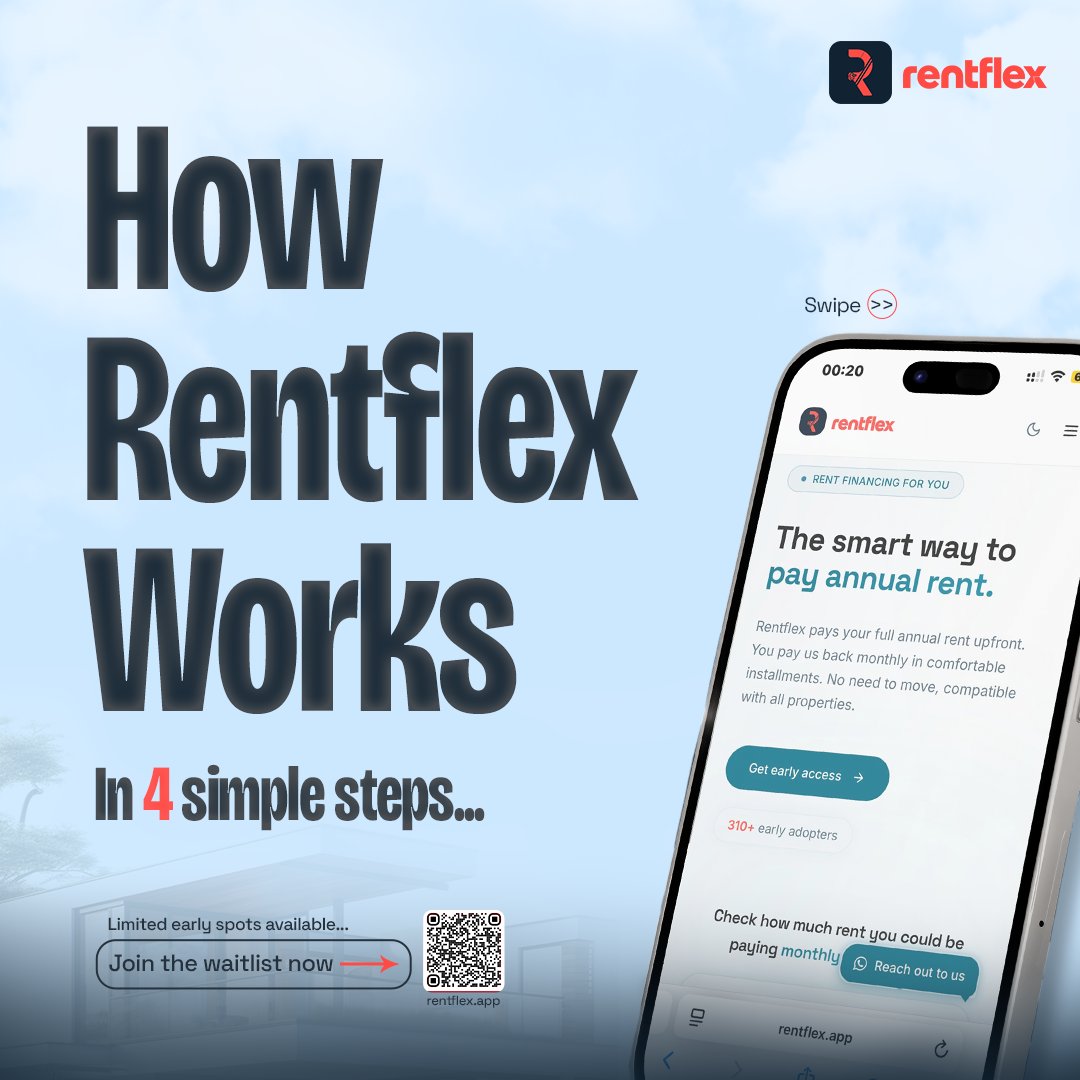 rentflexapp's tweet photo. Renting in Nigeria? You could be one of the first people approved for a monthly rent scheme. See how it works! 👇🏽 https://t.co/0eQQkymxfx