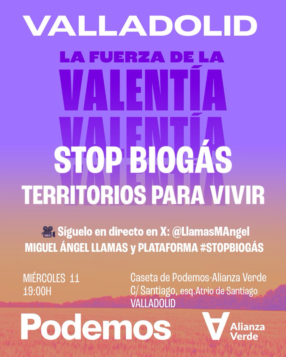 Podemos_CyL's tweet image. Esta tarde @LlamasMAngel, junto con Mar Antón y Aurora Vilariño de la Plataforma #StopBiogás, participan en un directo para hablar de la burbuja del #Biogás.

Puedes seguirlo aquí ⬇️
x.com/LlamasMAngel