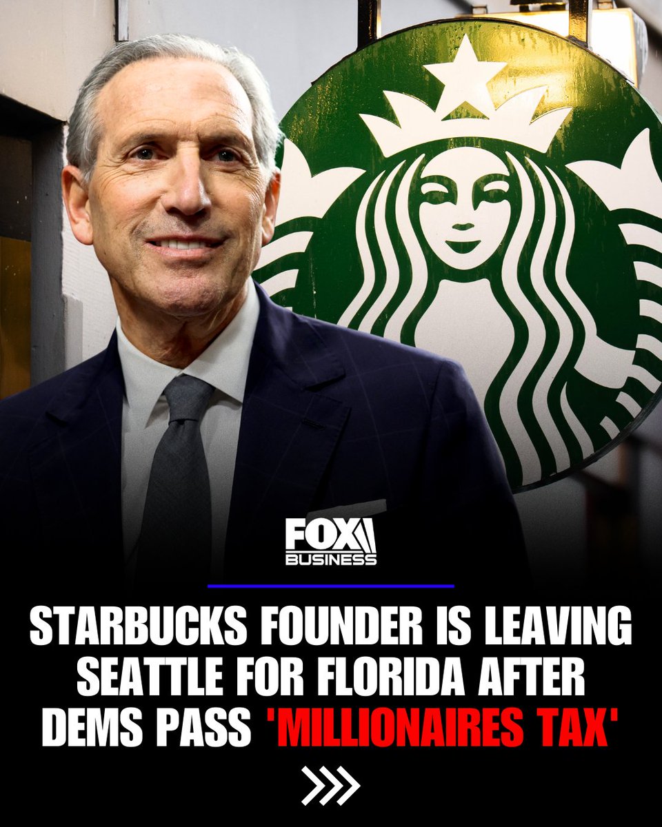FoxNews's tweet image. FLEEING FOR FLORIDA: Starbucks founder Howard Schultz announces he’s leaving his longtime home of Seattle and moving to Florida, as Washington state Democrats slam business owners with a brand-new income tax.

The billionaire coffee mogul is ditching the Pacific Northwest after
