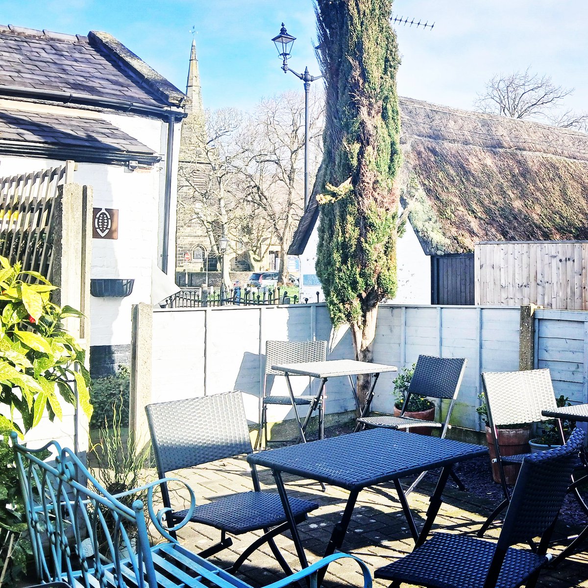 Could it be warm enough to sit outside in the courtyard? 🤔 #thechocolateshop #courtyardgarden #churchtownvillage