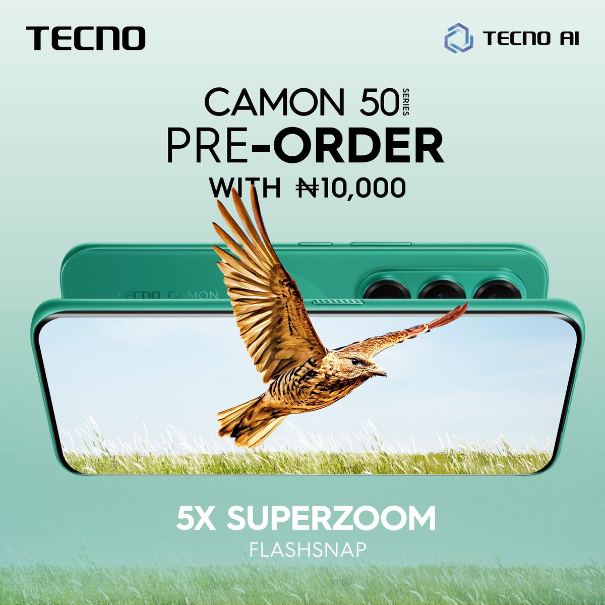 TECNOMobileNG's tweet photo. What's the furthest thing you've ever tried to zoom in on? 

With the TECNO CAMON 50's 5X SuperZoom FlashSnap, nothing is out of reach. 

Preorder with ₦10,000 and enjoy a free speaker, power bank, ₦20,000 off + 0% installment!

Click the link in bio to preorder now.