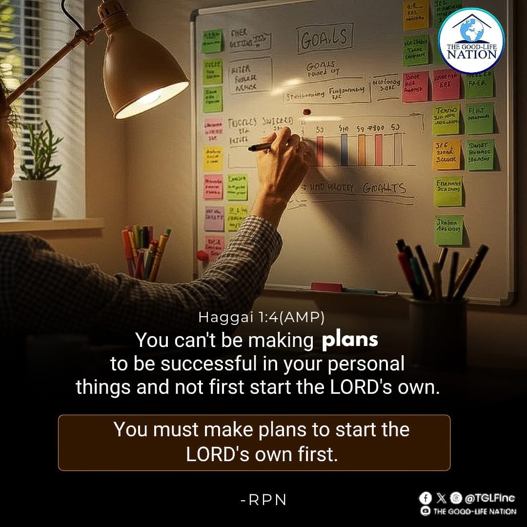 TGLFInc's tweet photo. Haggai 1:4 (AMP)
You can't be making plans to be successful in your personal things and not first start the LORD's own. You must make plans to start the LORD's own first. - RPN

#RPN 

#APeopleCome https://t.co/agj7nrvadv