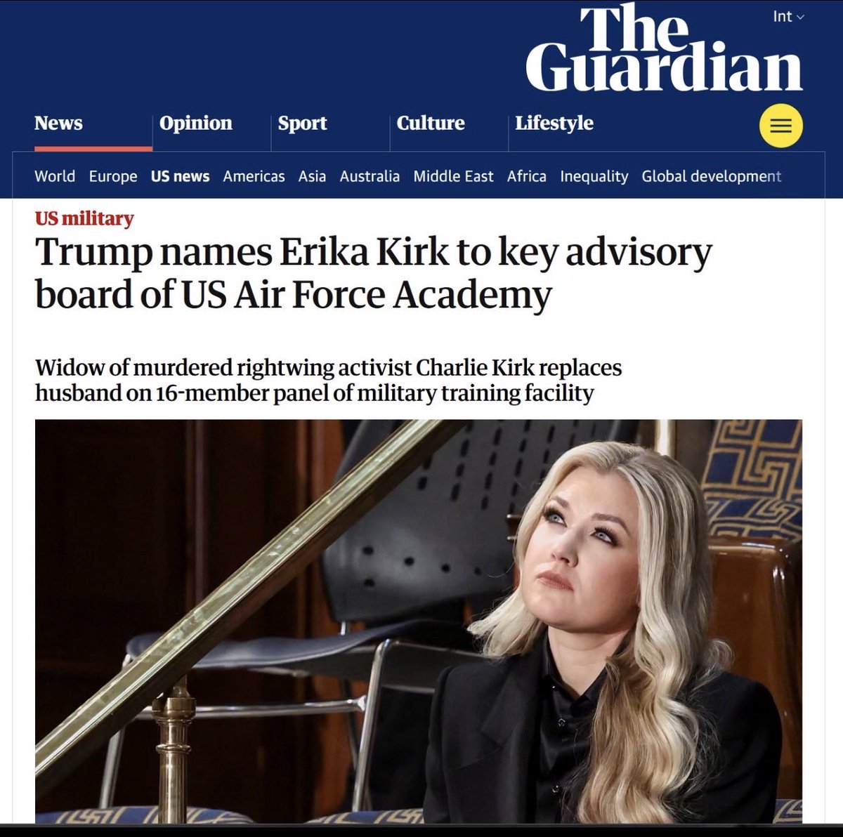 This is terrible messaging from the Department of War. What does it say about merit and fairness? #ErikaKirk <a href="/PeteHegseth/">Pete Hegseth</a> <a href="/realDonaldTrump/">Donald J. Trump</a> <a href="/Heritage/">Heritage Foundation</a> <a href="/AmericaFirstFdn/">America First Foundation</a> <a href="/DeptofWar/">Department of War 🇺🇸</a>