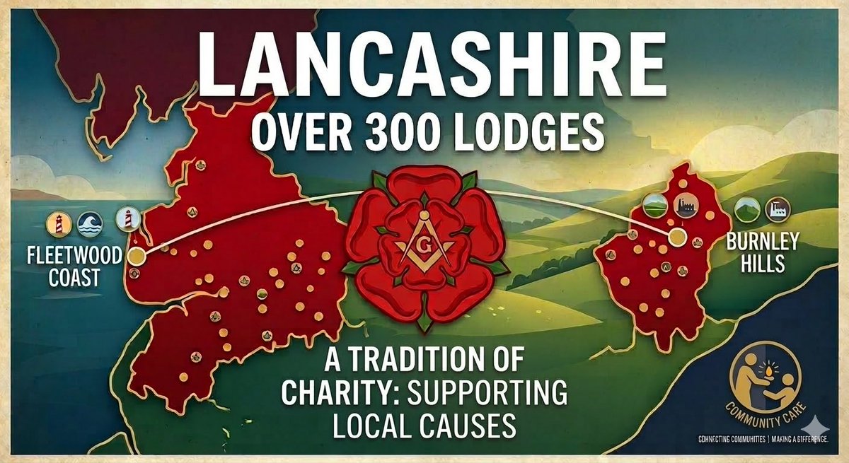 LancsFM's tweet image. Did you know there are over 300 Lodges across Lancashire? 🌹
From the coast of Fleetwood to the hills of Burnley, we’re proud to be one of the largest and most active masons🤝✨
#Lancashire #Freemasonry #RedRoseProvince #Community #Fleetwood #Burnley