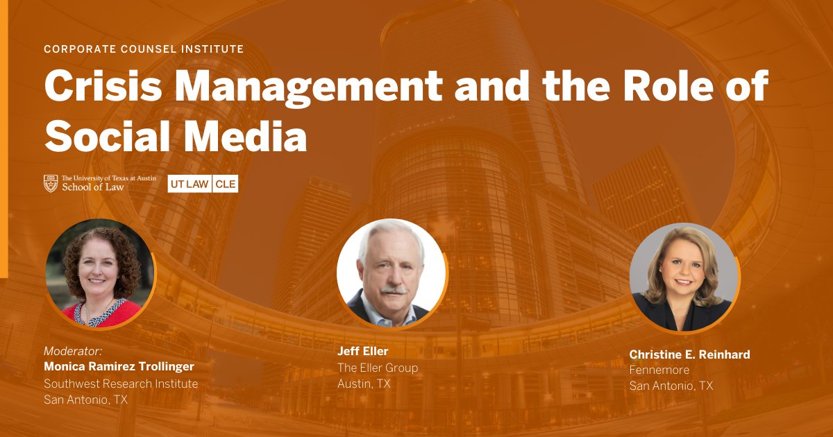 jeffeller's tweet photo. Excited to be speaking at @UTLawCLE’s 48th Annual Corporate Counsel Institute, the must-attend event for
in-house counsel and outside counsel representing companies of all sizes. Join us for in-depth, practical
discussions on the legal issues that matter most to corporate counsel and connect with industry leaders and peers.