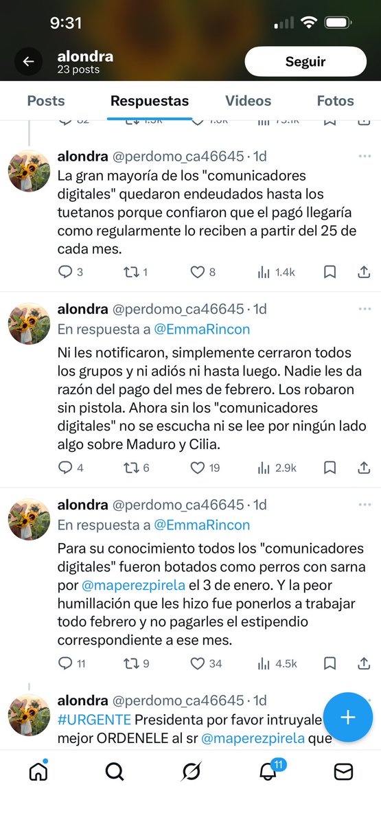 Más de 5000 “trabajadores” de la “Guerrilla Comunicacional” de las redes sociales del régimen venezolano, fueron despedidos y andan llorando en Twitter porque no les pagaron el mes de febrero.  En su discurso, dicen con preocupación que ahora nadie hablará de Nicolás y Cilia.
