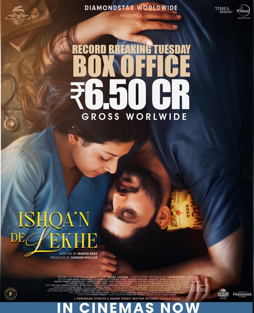 Love is winning hearts everywhere ❤️
Ishqa'n De Lekhe continues its dream run at the box office with a Record Breaking Tuesday – ₹6.50 CR Worldwide Gross 🔥
Thank you for all the love. Keep booking your tickets! 🎟️ 

#IshqanDeLekhe #GurnamBhullar #IshaMalviya #Samneet