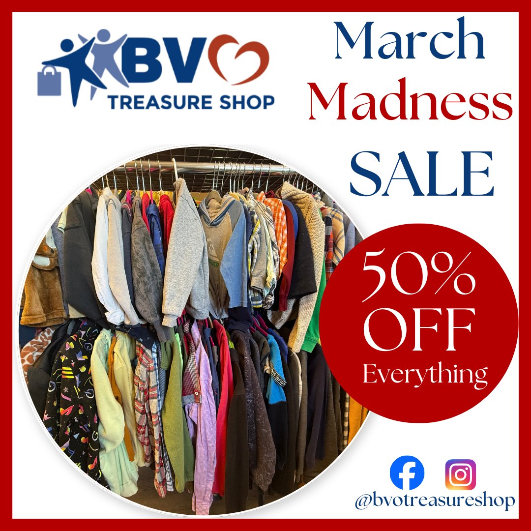 bvocanada's tweet image. March Madness is on at BVO Treasure Shop! Get 50% off everything. Grab your favourites before they’re gone!
Extended hours: Tue, Wed, 10am-5:00pm, Thur. 12-6pm, and Sat 10am-3pm.
#BVO #MarchMadnessSale #thornbury