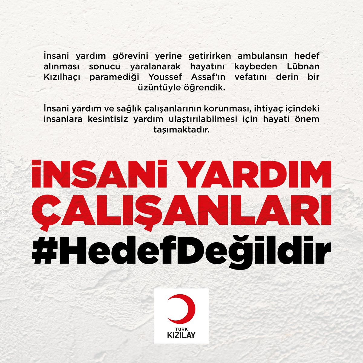 İnsani yardım görevini yerine getirirken ambulansının hedef alınması sonucu yaralanarak hayatını kaybeden Lübnan Kızılhaçı paramediği Youssef Assaf’ın vefatını derin bir üzüntüyle öğrendik.

Hayatını insanlara yardım etmeye adamış Youssef Assaf’a Allah’tan rahmet; ailesine,