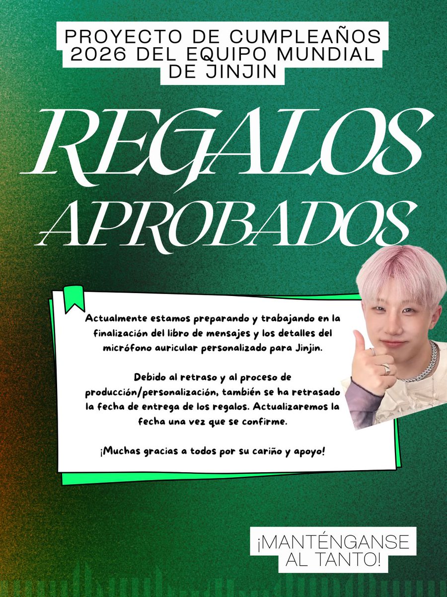jinjinturtle's tweet photo. 💚🎧 | Proyecto de cumpleaños de #JINJIN 2026.🎵 
-JINJIN, nuestra frecuencia segura-

#AROHA, nos gustaría informar que el proyecto de cumpleaños de Jinwoo ha sido aprobado! 🥳
¡Te estaremos actualizando más del proyecto en estos días!
¡Gracias por el apoyo! 🎂🎁 https://t.co/y7l5W3vCcE