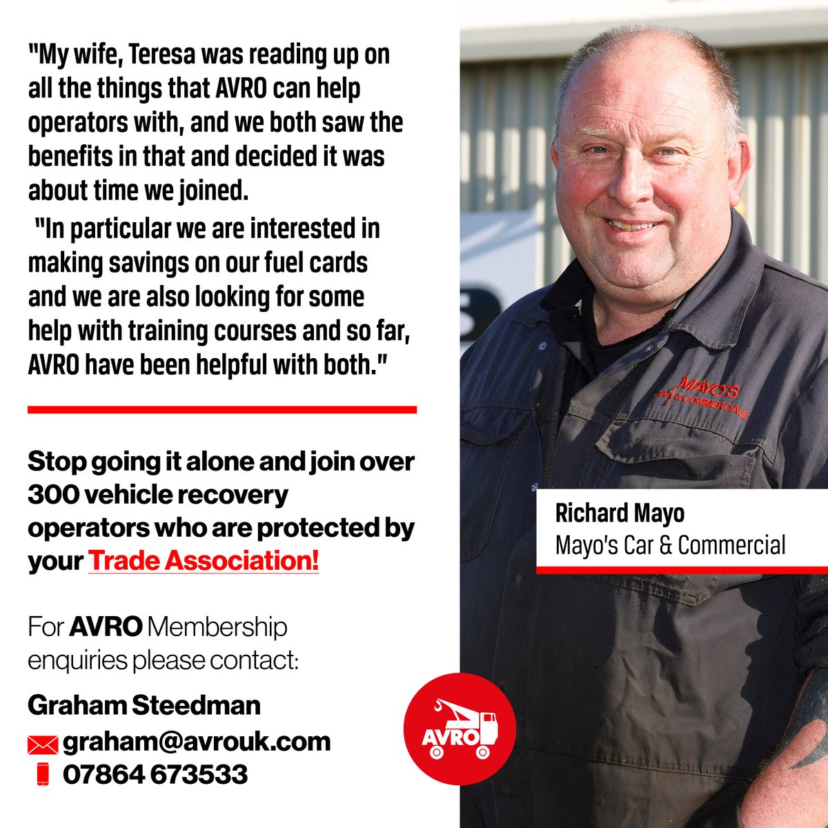 AVROMembers's tweet photo. Stop going it alone and join over 300 vehicle recovery operators who are protected by your trade association just like Richard and Teresa Mayo at Mayo's Car &amp; Commercial!

https://t.co/Ldtwgyqn00

#vehiclerecovery #breakdownoperator https://t.co/fAdkFNTira