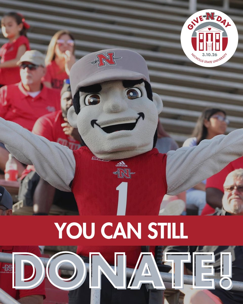GiveNicholls's tweet photo. Oops… did you forget to donate yesterday?

There’s still time to support the Nicholls organizations that worked hard to raise funds during Give-N-Day. 

Take a few minutes to show your support and help keep the impact going by visiting https://t.co/wIgFmKY6Ls ⚔️❤️

#GiveNDay https://t.co/IucY70tFx7