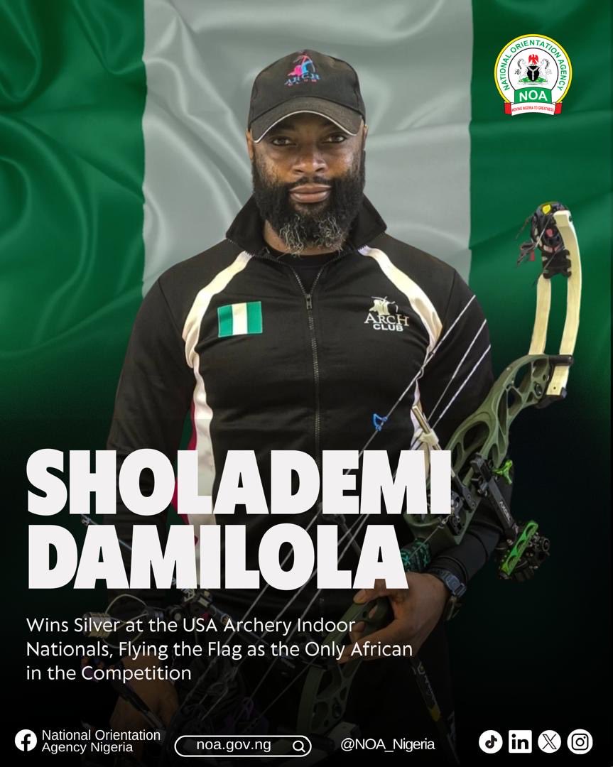 REAL NIGERIAN OF THE WEEK: SHOLADEMI DAMILOLA

Nigeria’s Sholademi Damilola, once again brought Nigeria into the global discussion on archery, when a few days ago he won the silver medal at the USA Archery Indoor Nationals.

Read more: noa.gov.ng/news